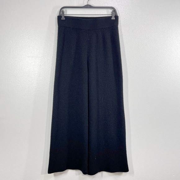 La Ligne 100% Cashmere Wide Leg Pants Women Large Black Knit Luxe Winter Lounge - Picture 2 of 10
